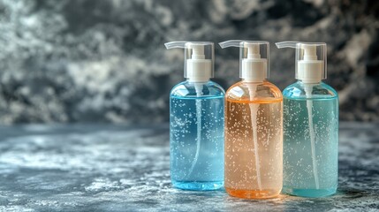 Colorful glass bottles on edge of serene body of water with smooth stones