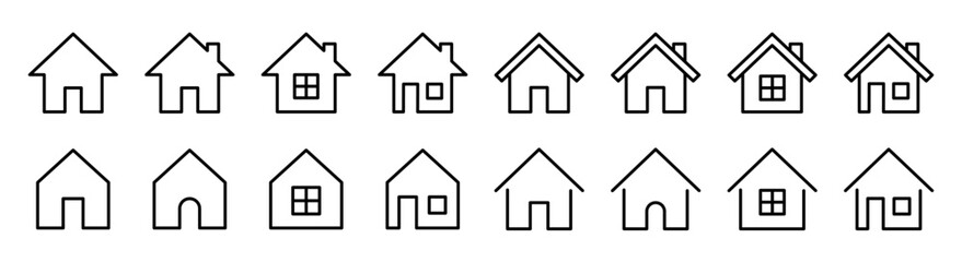 Vector set of 16 home icons in outline style