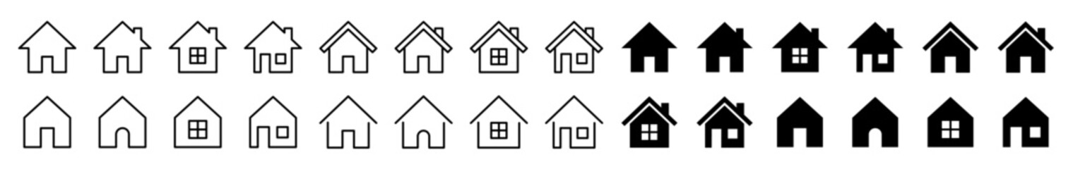 Vector set of 28 home icons in outline and filled styles