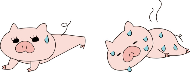 プランクを頑張って汗だくになるブタの女の子イラスト © pi-tapa's portfolio