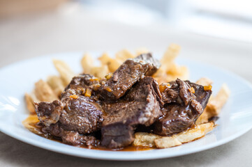 Beef with Chips - Classic Comfort Food, Hearty Meal, Beef Steak and Crispy Fries