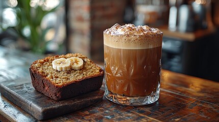 Aromatic coffee drink and banana bread