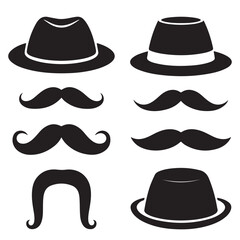 mustache silhouettes in vector format retro style, mustache silhouettes with sunglass, top hat, hats, etc 