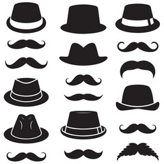 mustache silhouettes in vector format retro style, mustache silhouettes with sunglass, top hat, hats, etc 