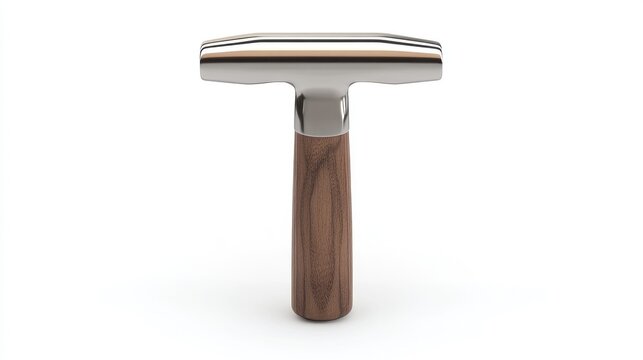A brand-new 3D-rendered hammer with a clean polished steel head and sleek wooden handle,