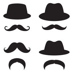 mustache silhouettes in vector format retro style, mustache silhouettes with sunglass, top hat, hats, etc 