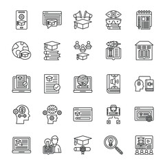Online learning icons show education concepts