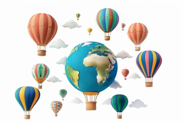 Earth with Hot Air Balloons