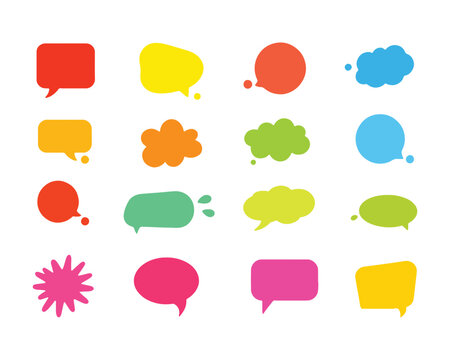 flat speech bubble and dialogue set vector. Colorful chat text doodles.