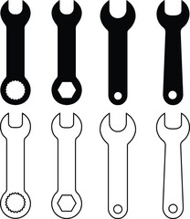 set of black Wrench Icon in trendy flat and line style. Spanner symbol for your web site design, logo, app, UI. black Wrenches icon collection,