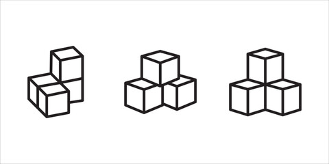 cube icon symbol with three blocks. three sugar cubes icon. cubic building icon. block chain logo icon for website design isolated on white background.