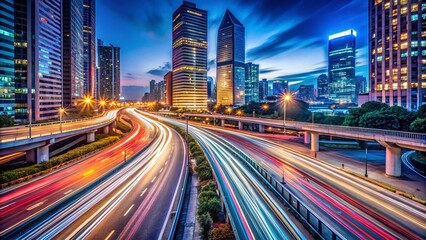 Fototapeta premium Night Highway Speed Light Streaks - Urban City Motion Blur Photography