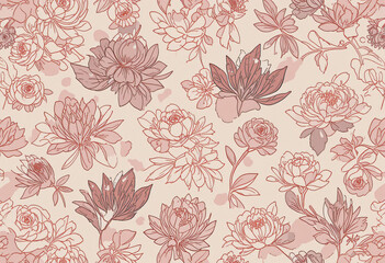 Fototapeta premium Floral pattern with pink flowers