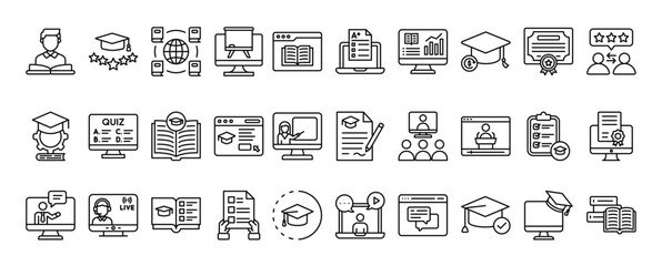 Online education icons depict learning