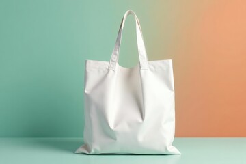 White cotton tote shopping bag, folded handles, packaging, canvas bag