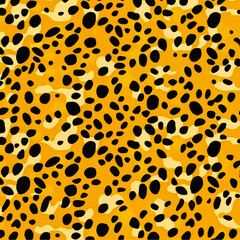 Seamless abstract pattern featuring bold black and cream spots on a vibrant orange background, perfect for design.