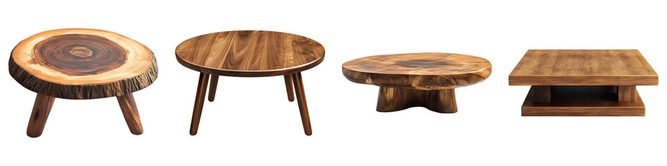 Set of crafted coffee table isolated on transparent, PNG