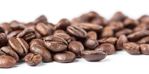 Naklejka premium Freshly roasted coffee beans displayed on a clean surface ready for brewing a flavorful drink