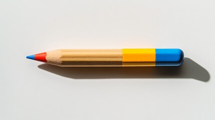 Wooden pencil with colorful eraser cap, centered on white background with a shadow gradient, photographed with product detail in mind. Created Using: high-res lens, editorial school supply look,