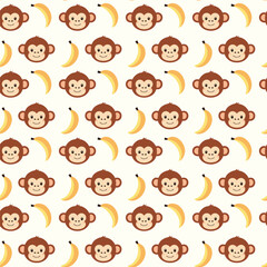 Fototapeta premium Seamless monkey and banana vector pattern background