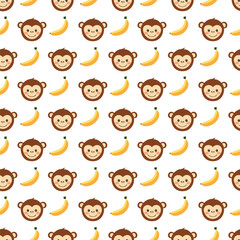 Obraz premium Seamless monkey and banana vector pattern background