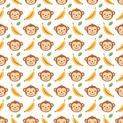 Fototapeta premium Cute monkey face seamless pattern background design vector