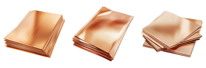 Set of copper sheets isolated on transparent, PNG