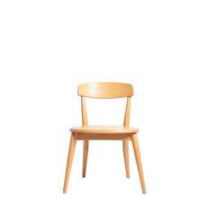 A minimalist wooden chair with a smooth finish and curved backrest.