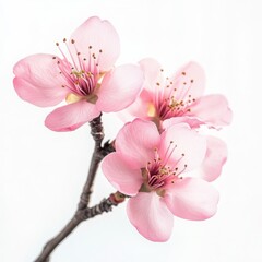 Naklejka premium Pink almond blossoms on a branch isolated on white background