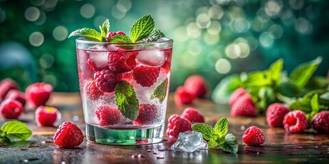Refreshing Raspberry Mint Drink: Tilt-Shift Photography of Summer Beverage