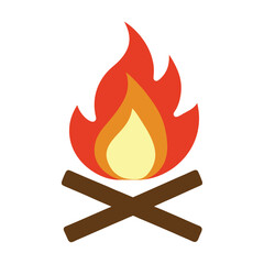 Campfire Flame Icon, Flat Vector Firewood Bonfire Illustration.