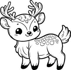 Funny deer cartoon characters vector illustration. For kids coloring book.