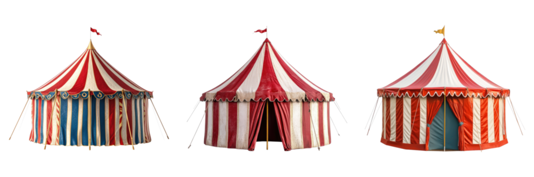 Set of circus tent isolated on transparent, PNG
