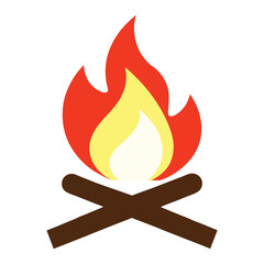 Campfire Flame Icon, Flat Vector Firewood Bonfire Illustration.