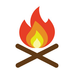 Campfire Flame Icon, Flat Vector Firewood Bonfire Illustration.