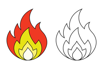 Campfire Icon Set, Colored and Outline Bonfire Vector Illustration.  