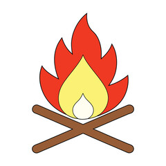 Campfire Icon Set, Colored and Outline Bonfire Vector Illustration.  