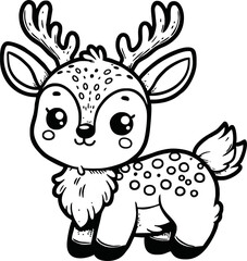 Funny deer cartoon characters vector illustration. For kids coloring book.