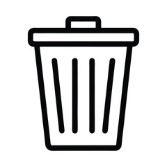 Trash Can Icon, Minimalist Black Garbage Bin Vector Illustration.