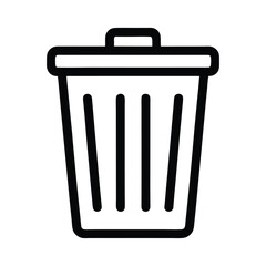 Trash Can Icon, Minimalist Black Garbage Bin Vector Illustration.