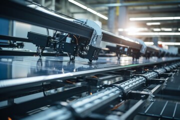 robot arms on a large solar panel production line
