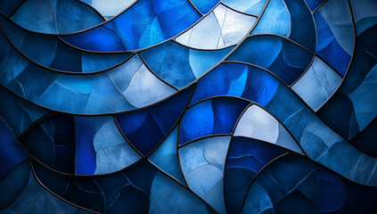 Obraz premium Abstract Blue Stained Glass Design With Intricate Layer Patterns