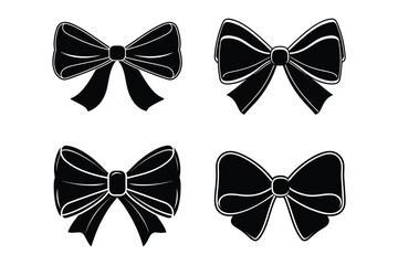 Black Bow Silhouettes Vector Set, Decorative Ribbon Designs. 