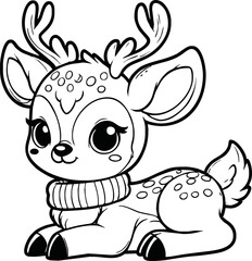 Funny deer cartoon characters vector illustration. For kids coloring book.