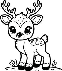 Funny deer cartoon characters vector illustration. For kids coloring book.