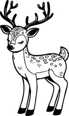 Funny deer cartoon characters vector illustration. For kids coloring book.