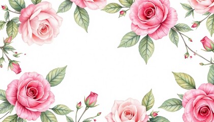 Delicate watercolor roses & leaves, repeating pattern, spring, subtle