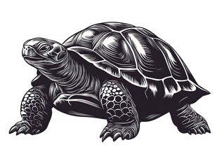 Fototapeta premium A detailed black and white illustration of a tortoise showcasing its textured and strong legs against a white background.