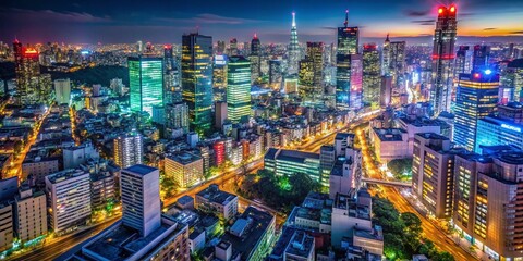 Obraz premium Shinjuku Tokyo Neon Lights Night Drone Wide Shot - Vibrant Cityscape