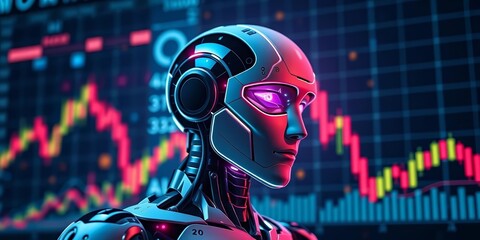 AI robot trading forex market, double exposure chart data, analysis, trading bot